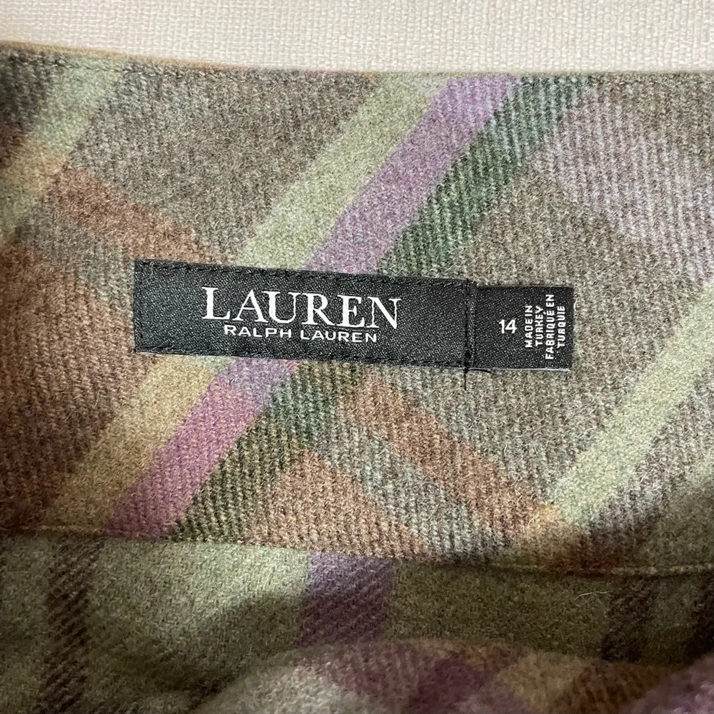 NWT New $225 Ralph Lauren Wool Plaid Fringe-Trim Tweed Mini Skirt Size 14
